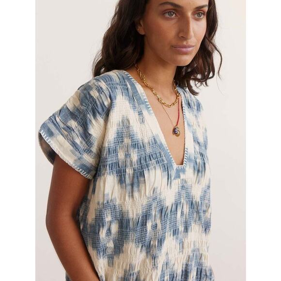 NWT BOTEH Neith Ikat Tunic Blue Size Small Cotton Beach Coverup‎ Resort - Picture 3 of 12